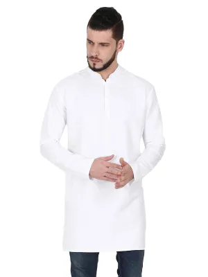 Guniaa White Solid Giza Cotton Long Kurta