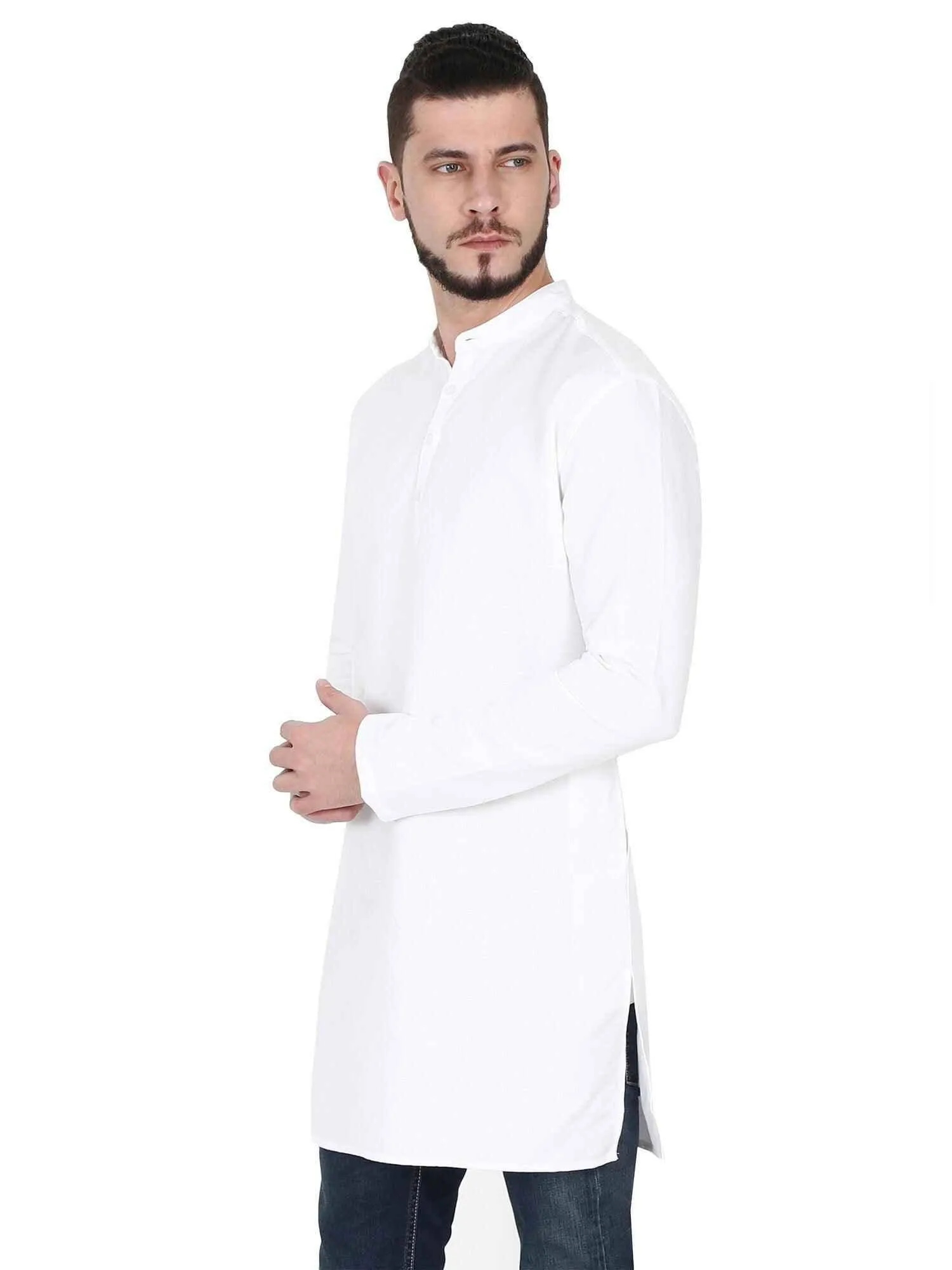 Guniaa White Solid Giza Cotton Long Kurta