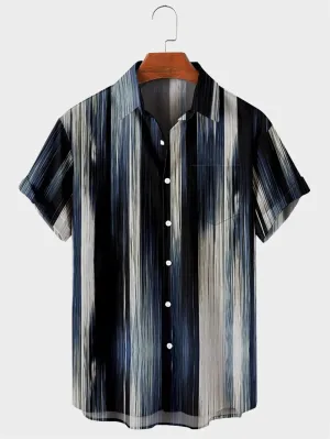 Hawaiian Men's Striped Shirts Black Printed Shirts Social Short Sleeve Casual Top Oversized Gym Clothing Fashion Male Vintage ﻿