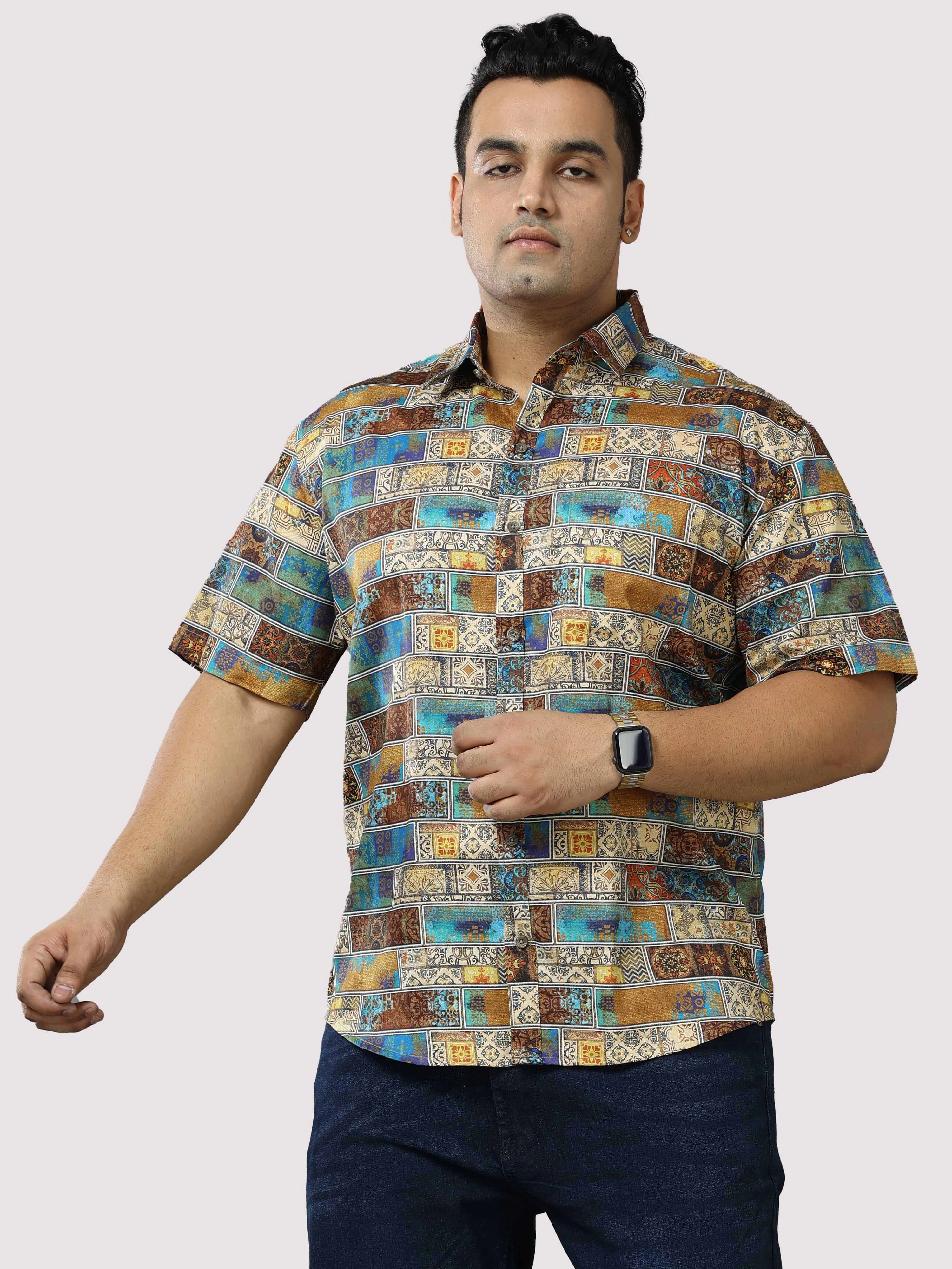 King Mens Printed Casual Half Shirt Men's Plus Size