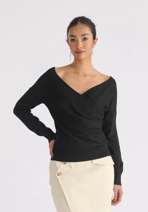 Knitted Wrap Top with Long Sleeves