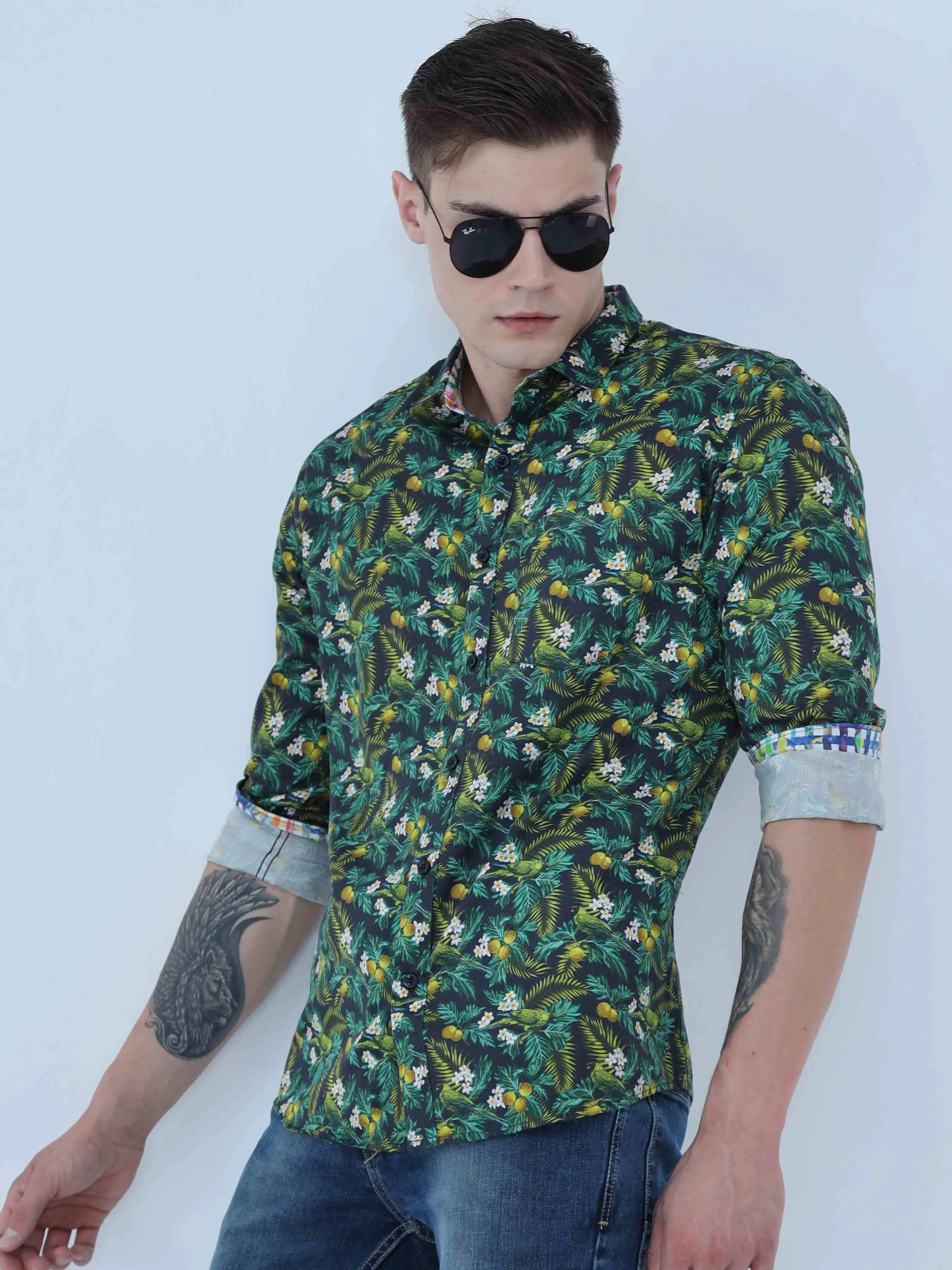 Lemony Tropic Digital Printed Full Shirt