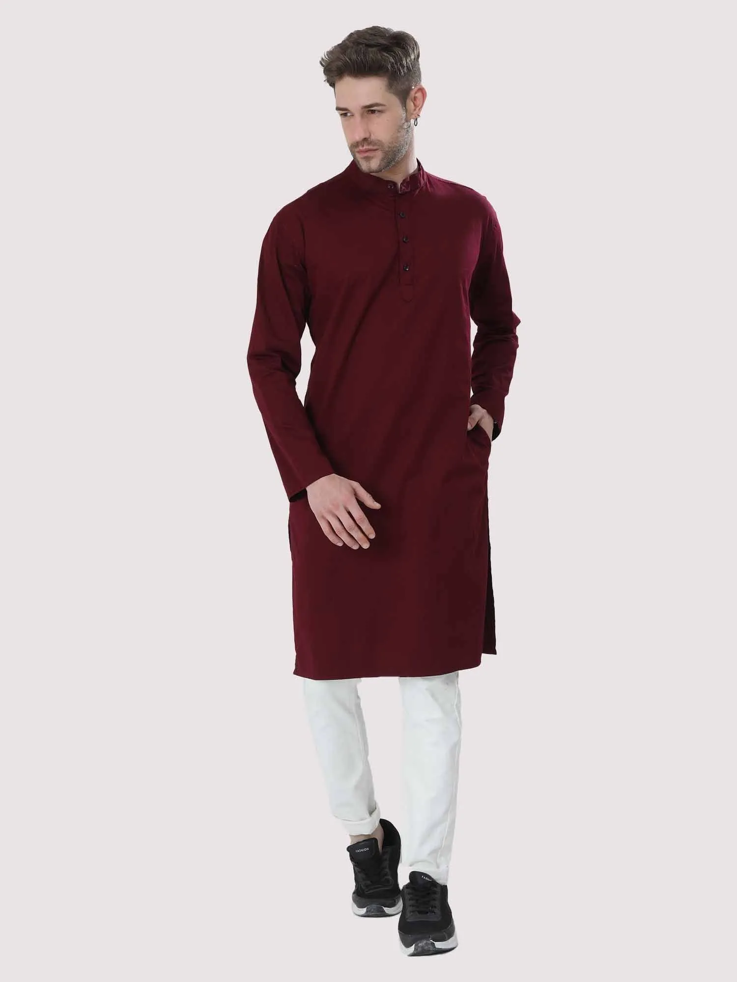 Maroon Solid Kurta Men's Plus Size