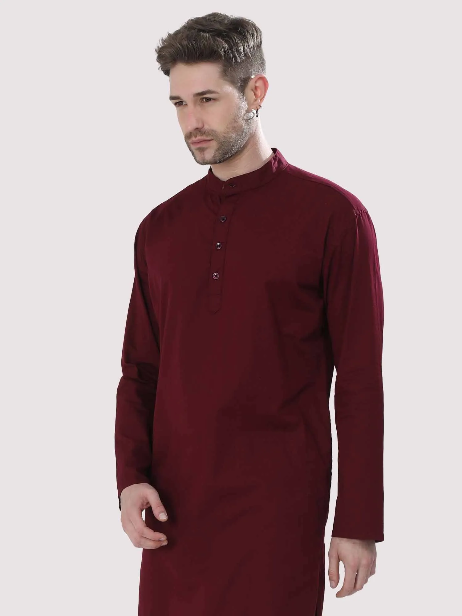 Maroon Solid Kurta Men's Plus Size