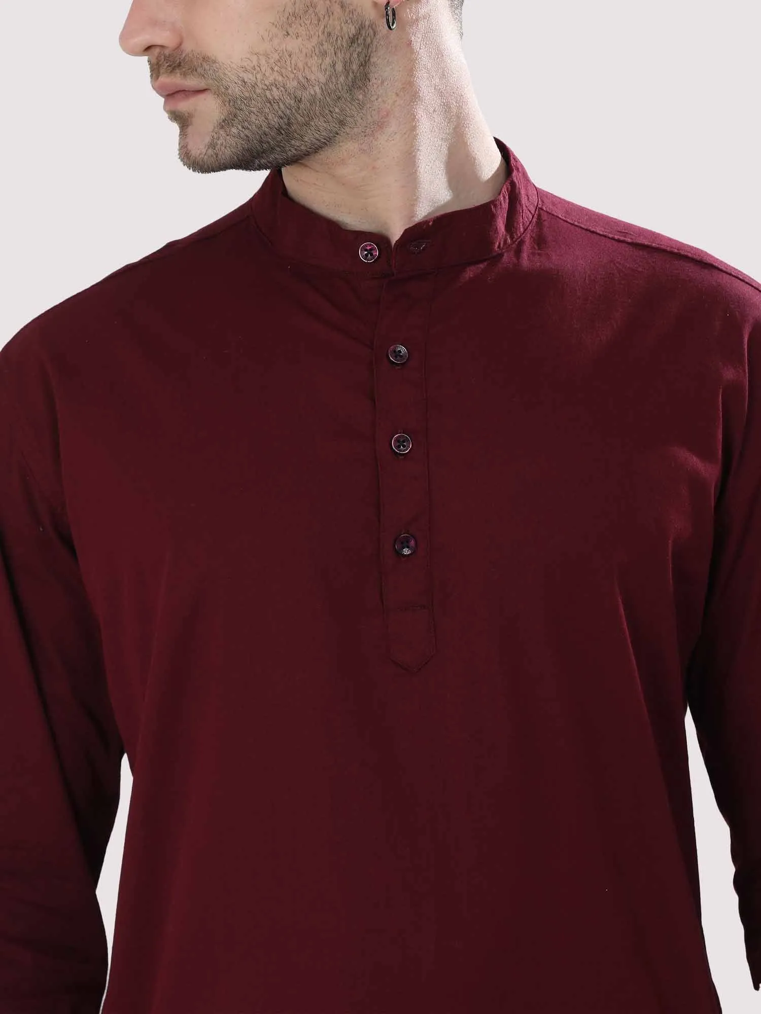 Maroon Solid Kurta Men's Plus Size