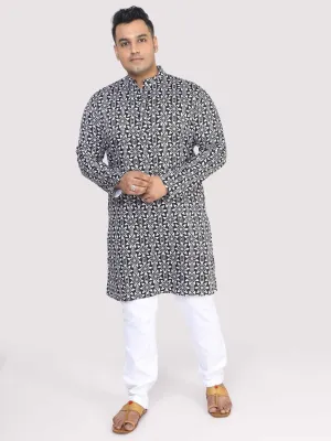 Men Plus Size Black Floral Digital Printed Kurta