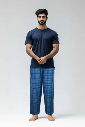 Men's Cotton Check Trouser (blue Plaid)