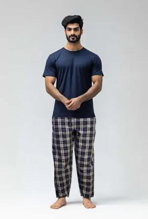 Men's Cotton Check Trouser (Navy Plaid)