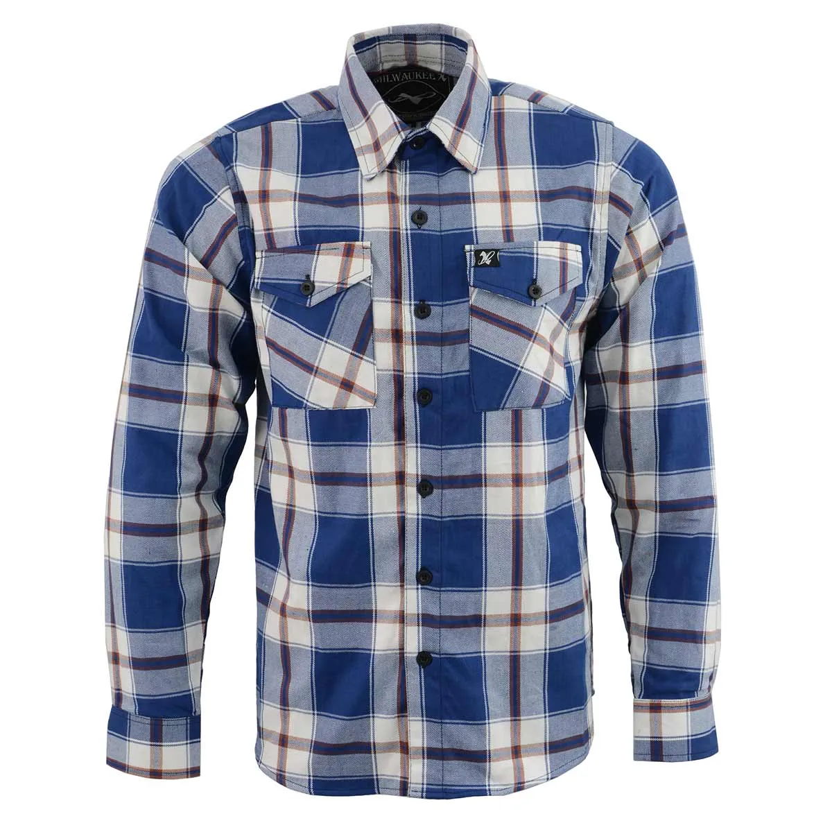 Milwaukee Leather Men's Flannel Plaid Shirt Blue White and Maroon Long Sleeve Cotton Button Down Shirt MNG11645