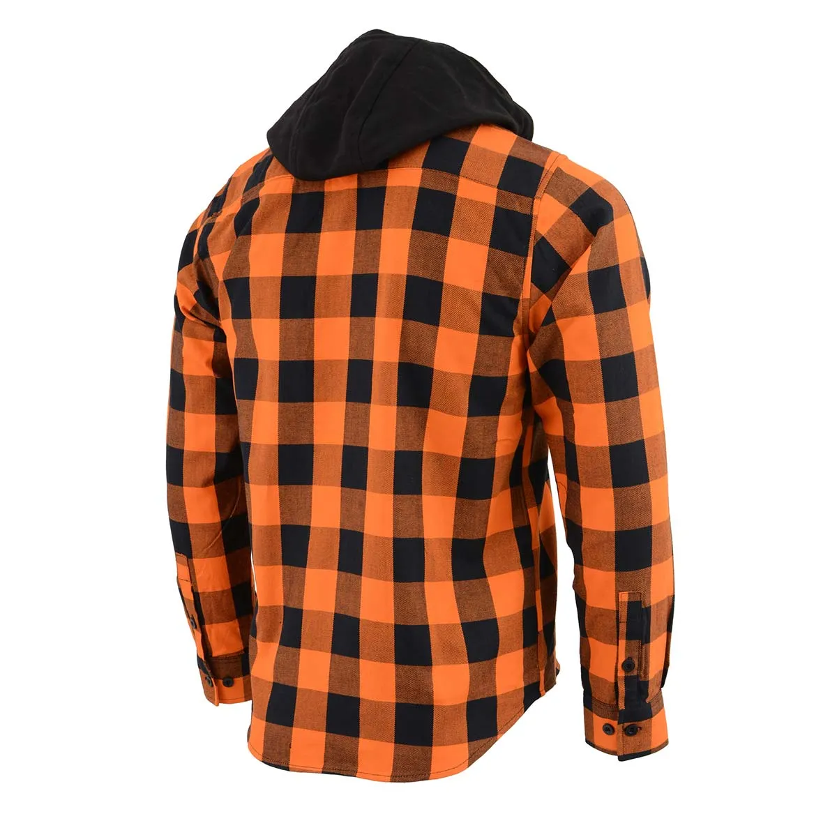 Milwaukee Leather Men's Flannel Plaid Shirt Orange and Black Long Sleeve Cotton Button Down with Hoodie MNG11642