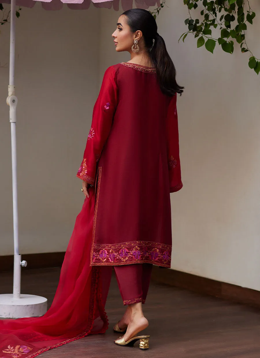 Nikita Scarlett Embroidered Raw Silk Shirt and Dupatta