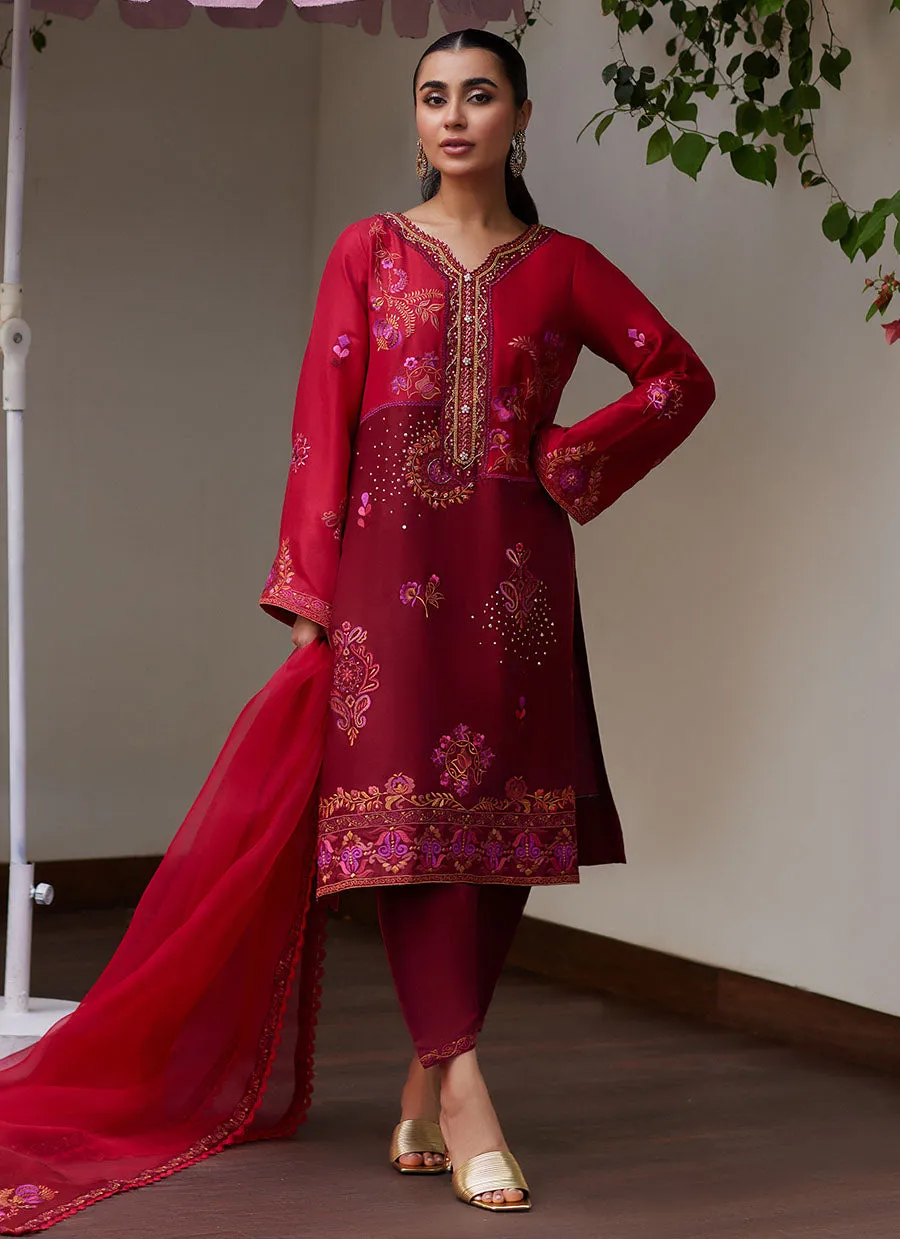 Nikita Scarlett Embroidered Raw Silk Shirt and Dupatta