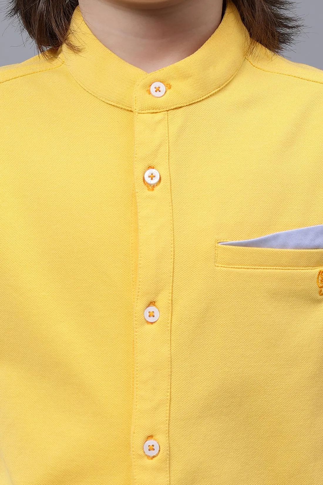 One Friday Kids Boys Yellow Chinese Collar Cotton Shirt