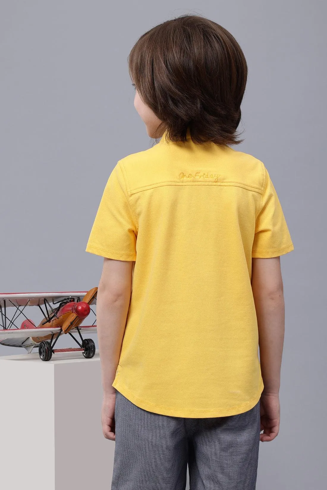 One Friday Kids Boys Yellow Chinese Collar Cotton Shirt