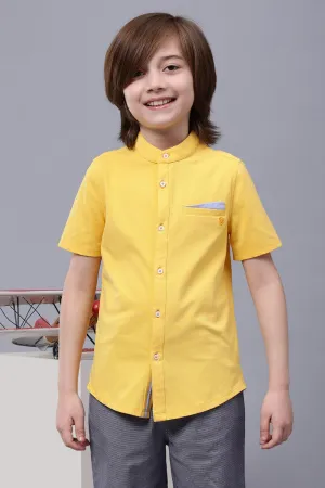 One Friday Kids Boys Yellow Chinese Collar Cotton Shirt