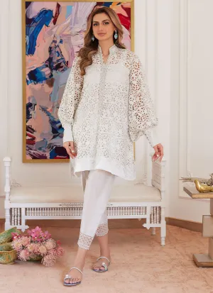 Ivory Raw Silk Shirt with Embroidered Schiffli Detail by Ophelia