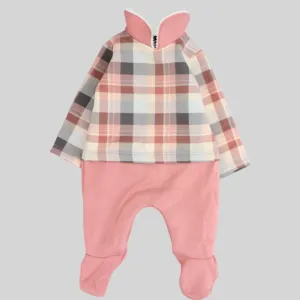 Pink Checkered Long-Sleeved Baby Footie