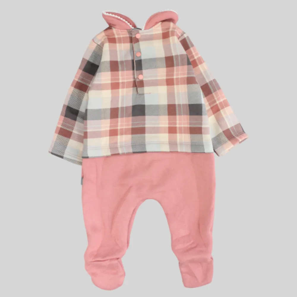 Pink Checkered Long-Sleeved Baby Footie