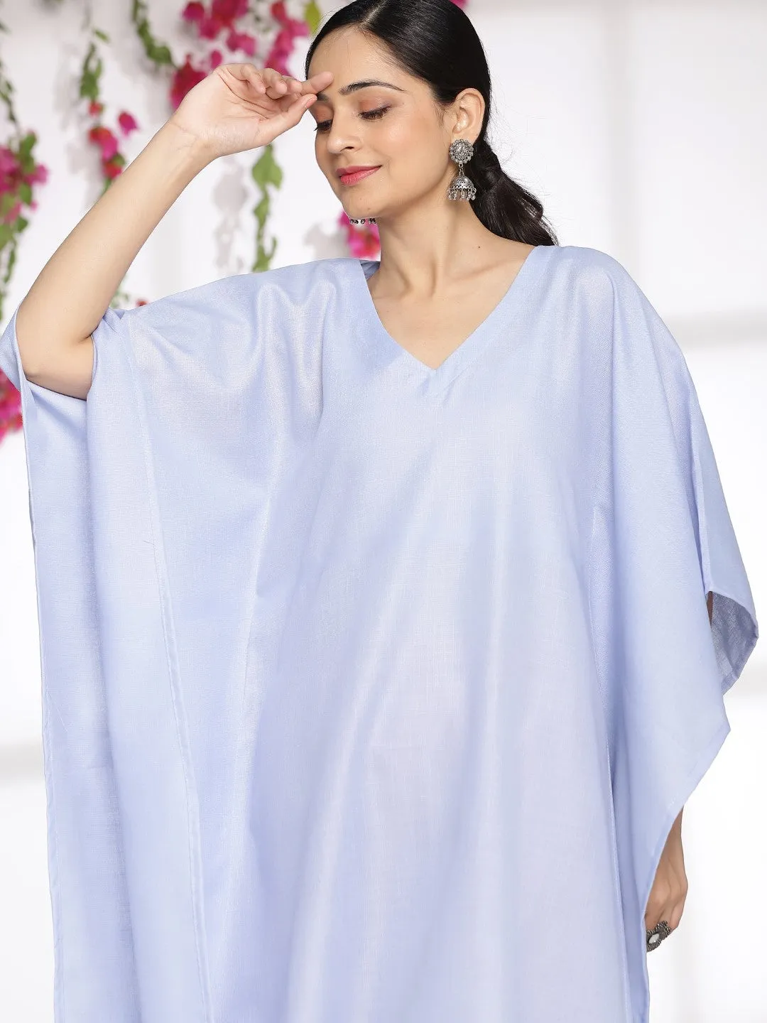 PowderBlue CottonSlub LongKaftan & Blush AfghaniSalwar