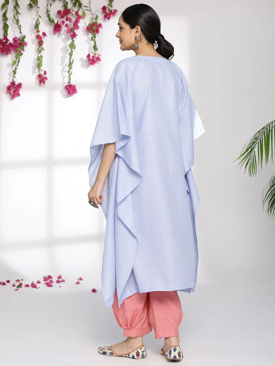 PowderBlue CottonSlub LongKaftan & Blush AfghaniSalwar