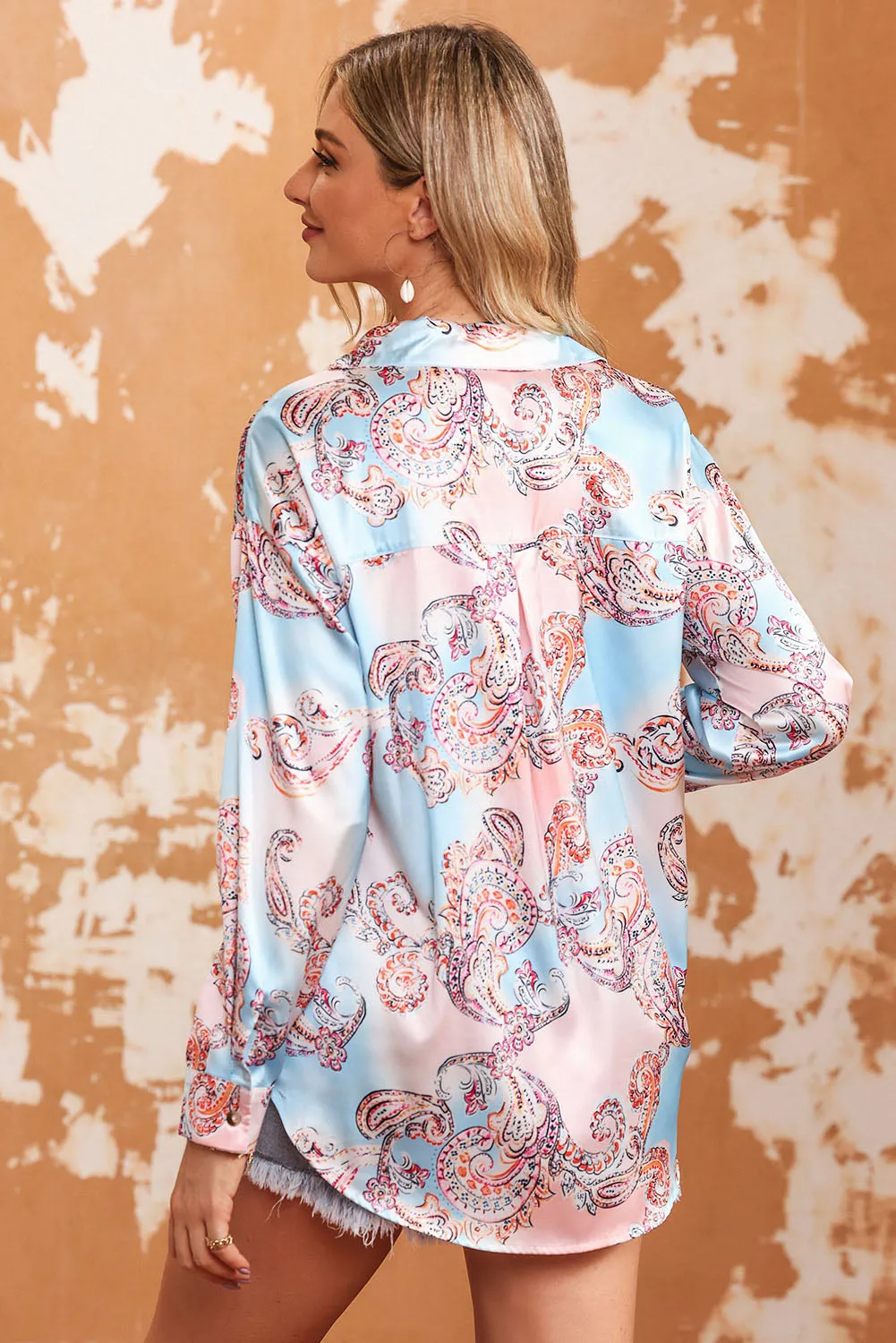 Printed Long Sleeve Collared Shirt