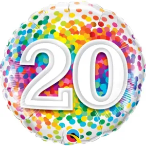 Rainbow Confetti 20th Foil Balloon