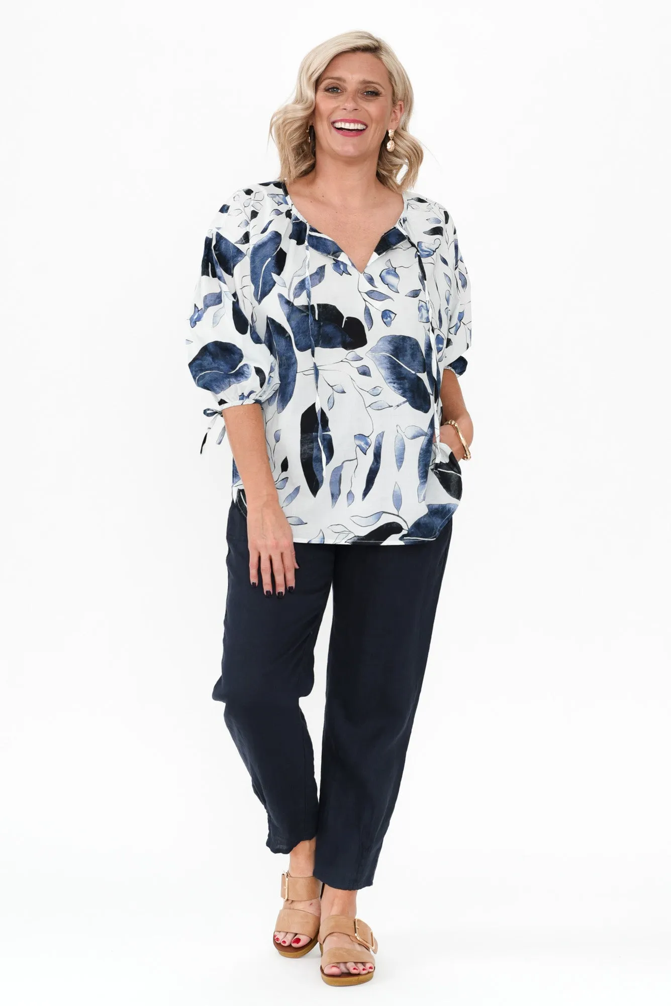 Roanne Blue Leaf Cotton Top