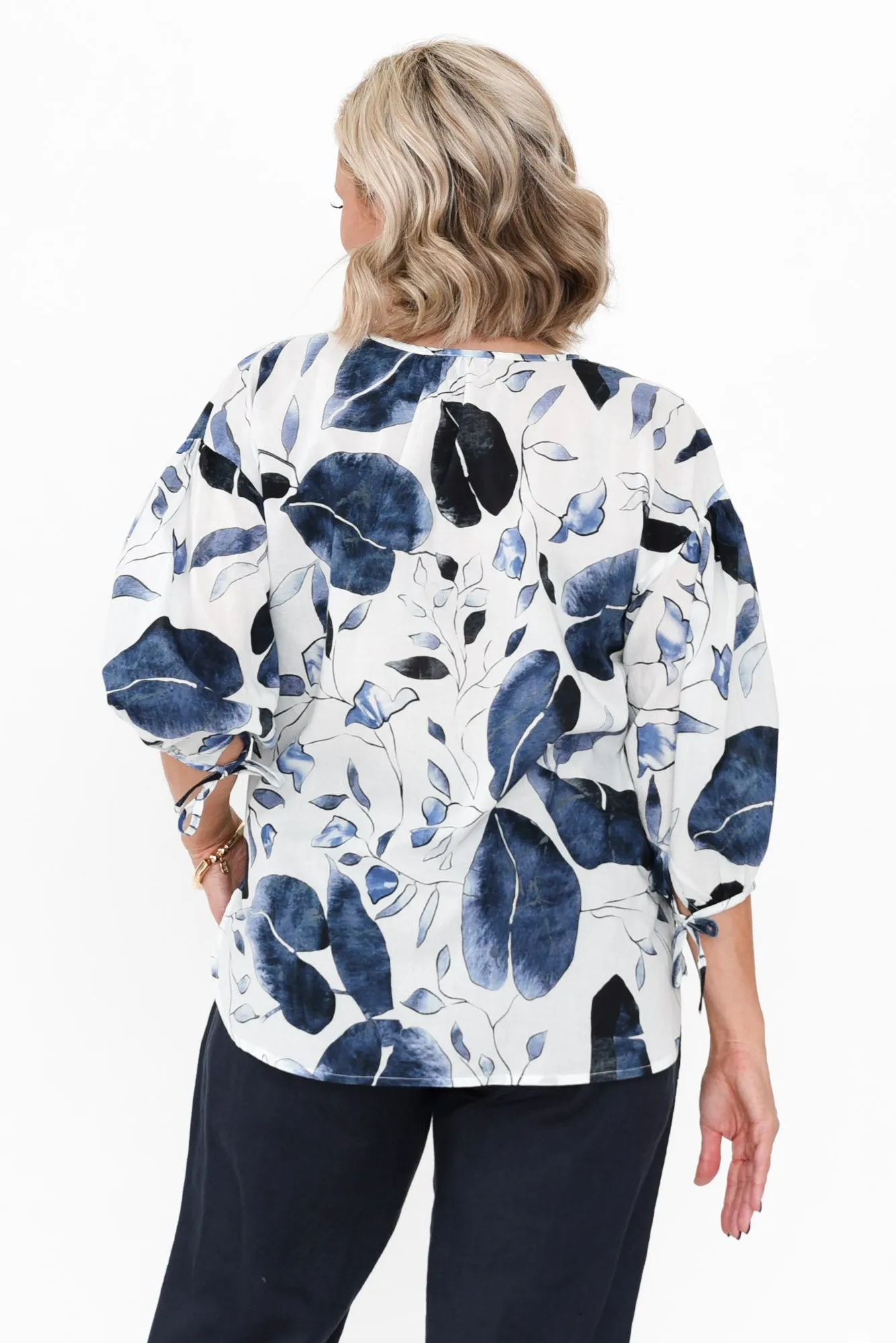 Roanne Blue Leaf Cotton Top