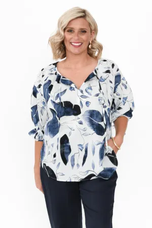 Roanne Blue Leaf Cotton Top