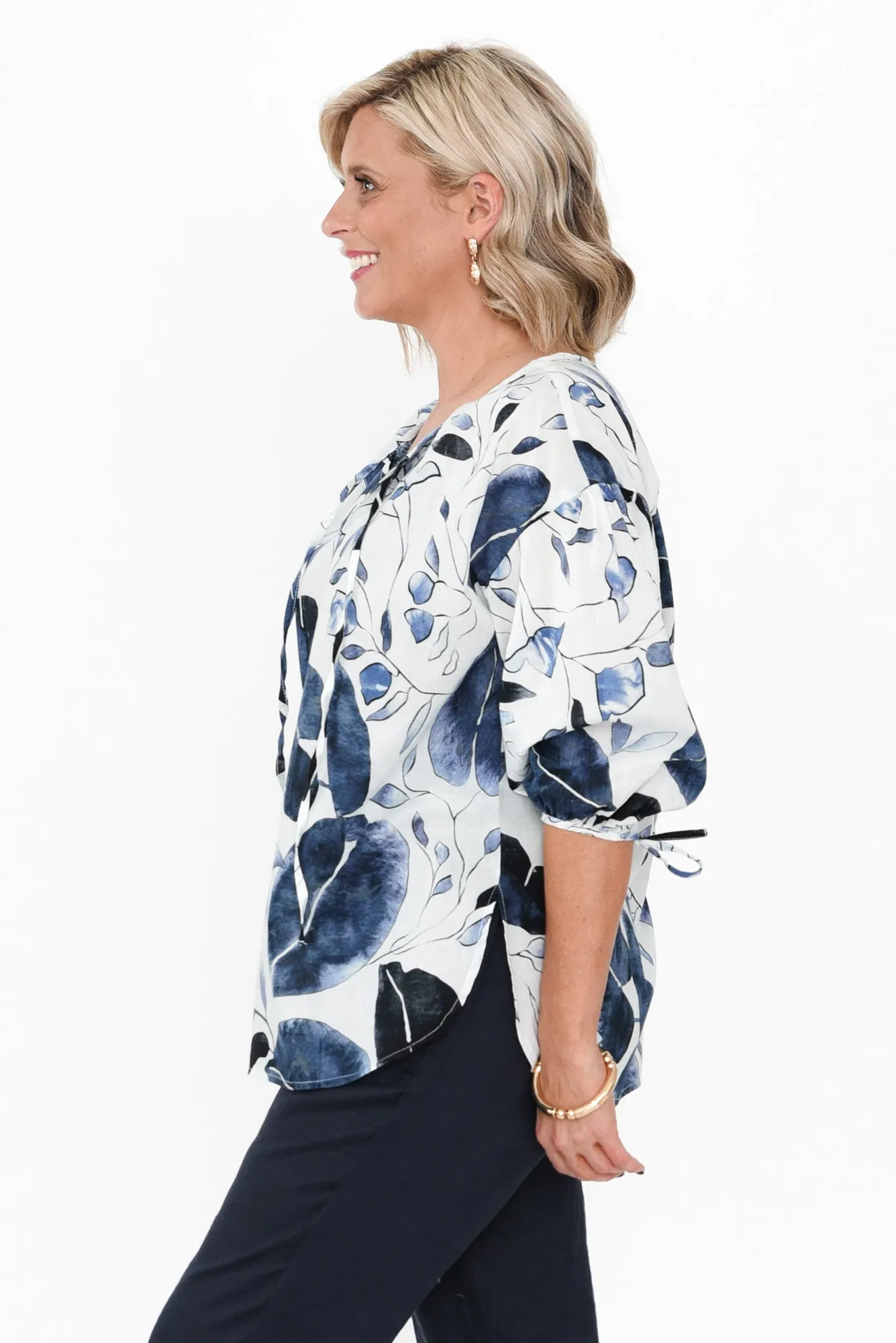 Roanne Blue Leaf Cotton Top