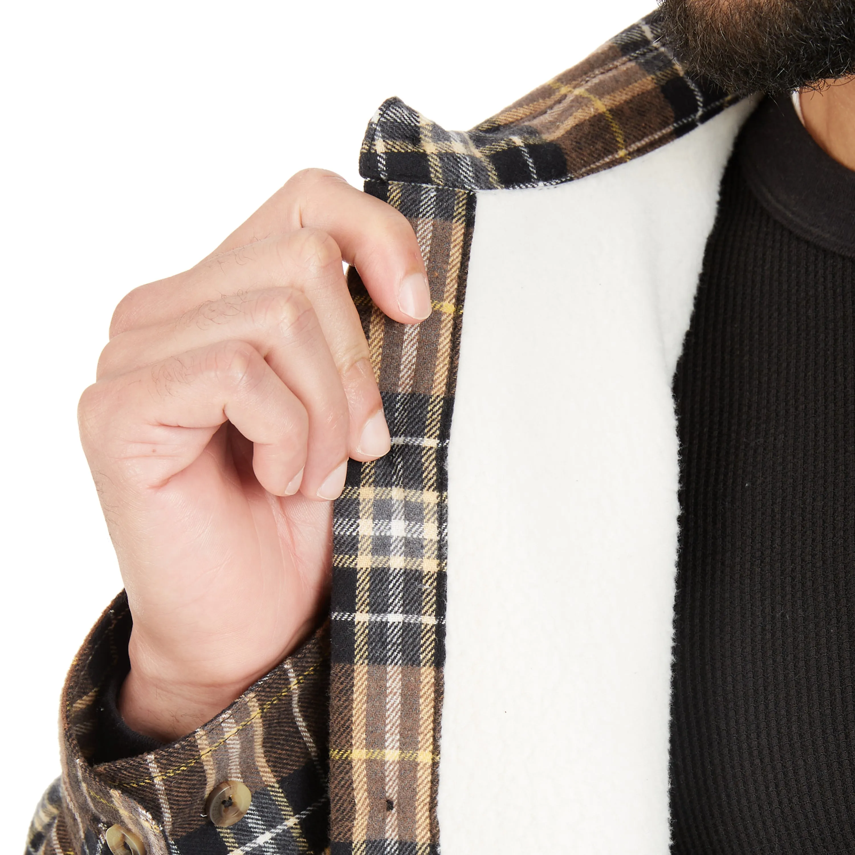 SHERPA-LINED FLANNEL SHIRT JACKET