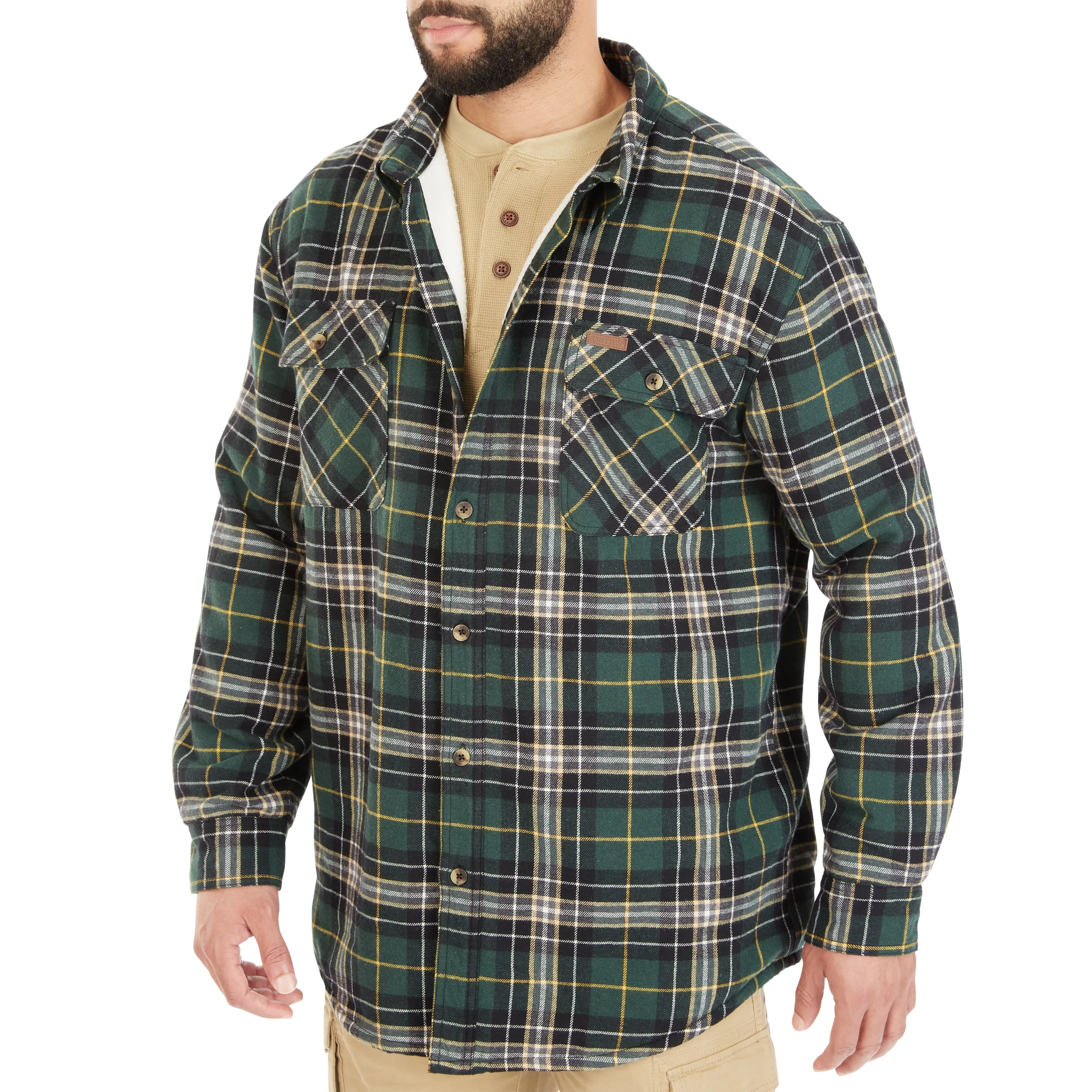 SHERPA-LINED FLANNEL SHIRT JACKET