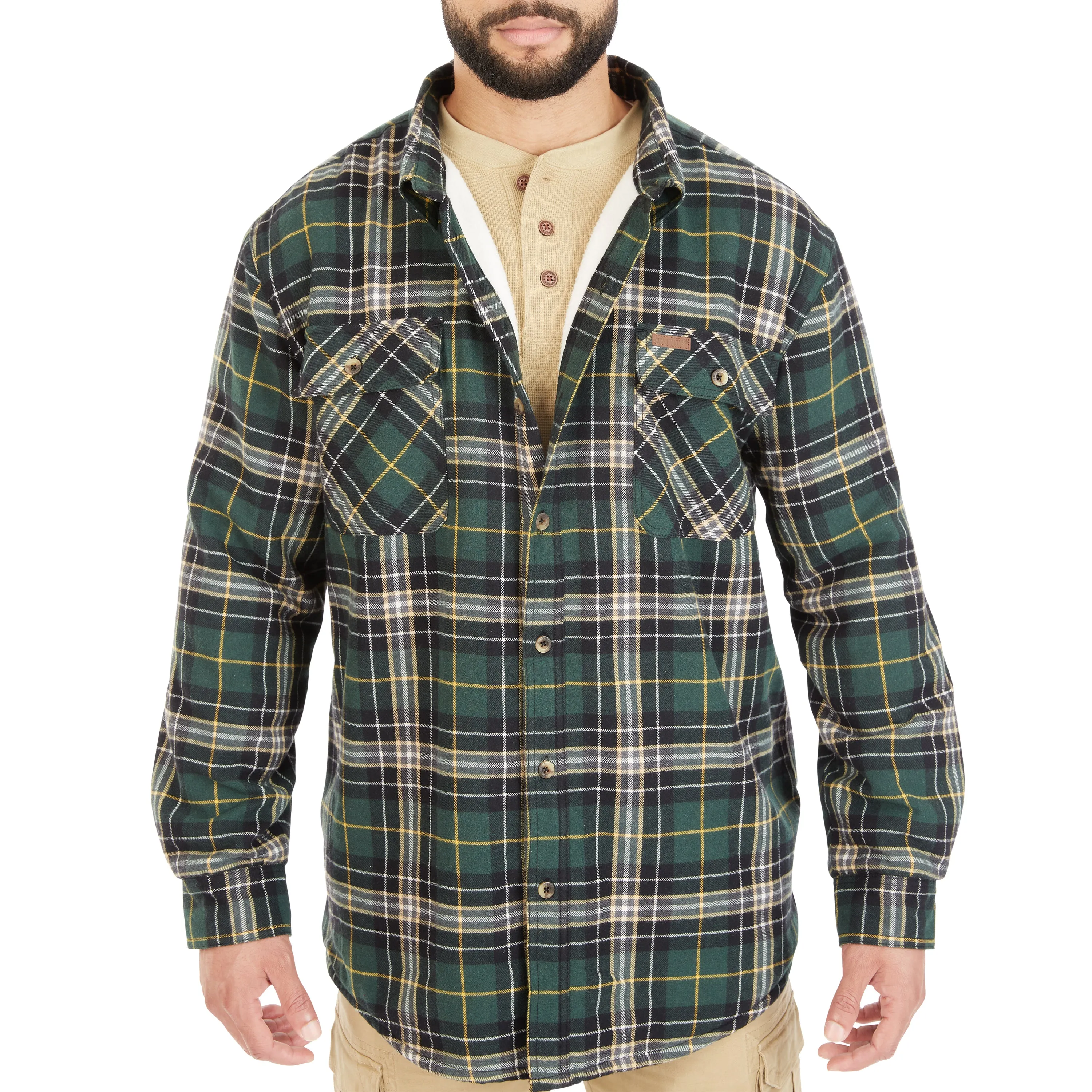 SHERPA-LINED FLANNEL SHIRT JACKET