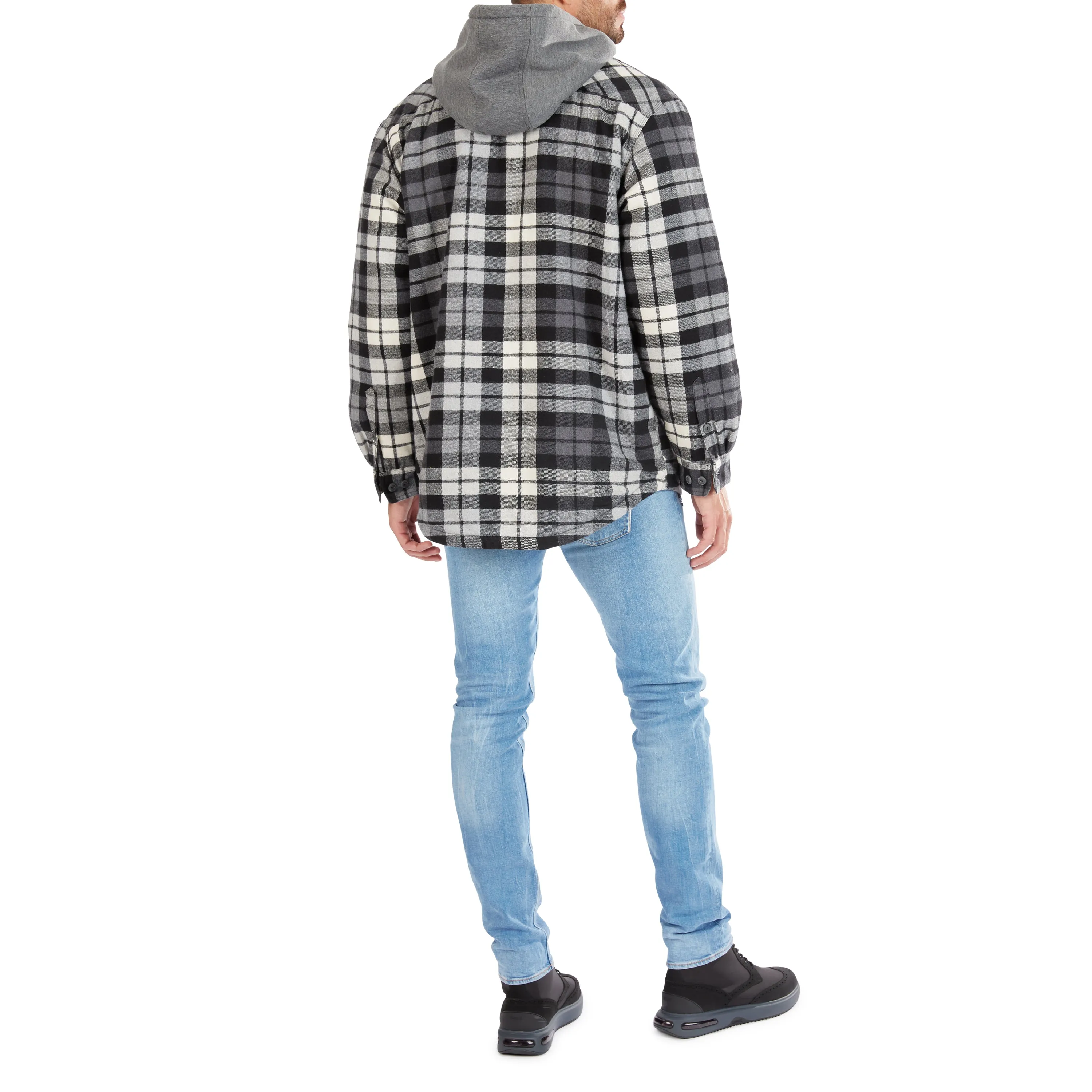 SHERPA-LINED HOODED FLANNEL SHIRT-JACKET