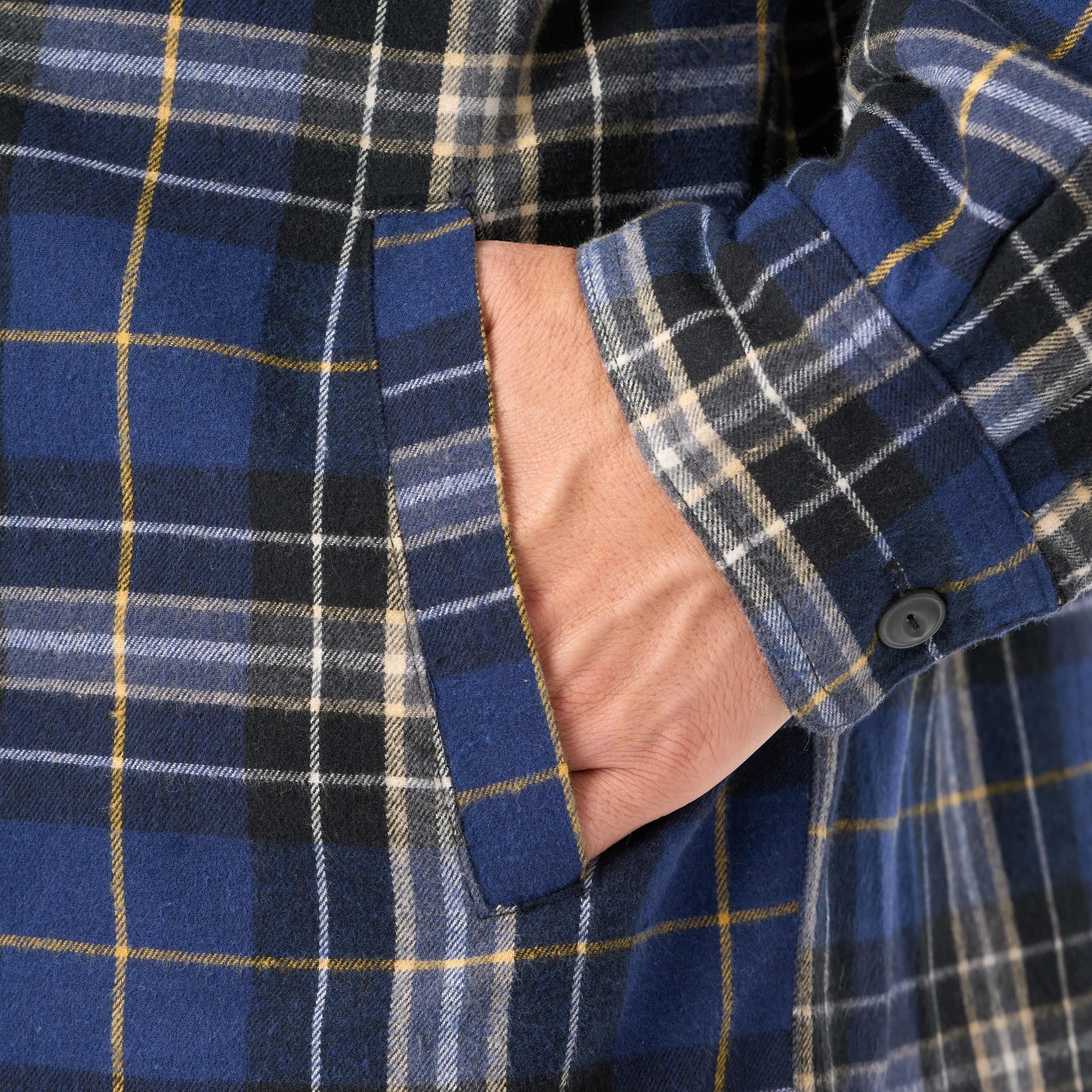 SHERPA-LINED HOODED FLANNEL SHIRT-JACKET