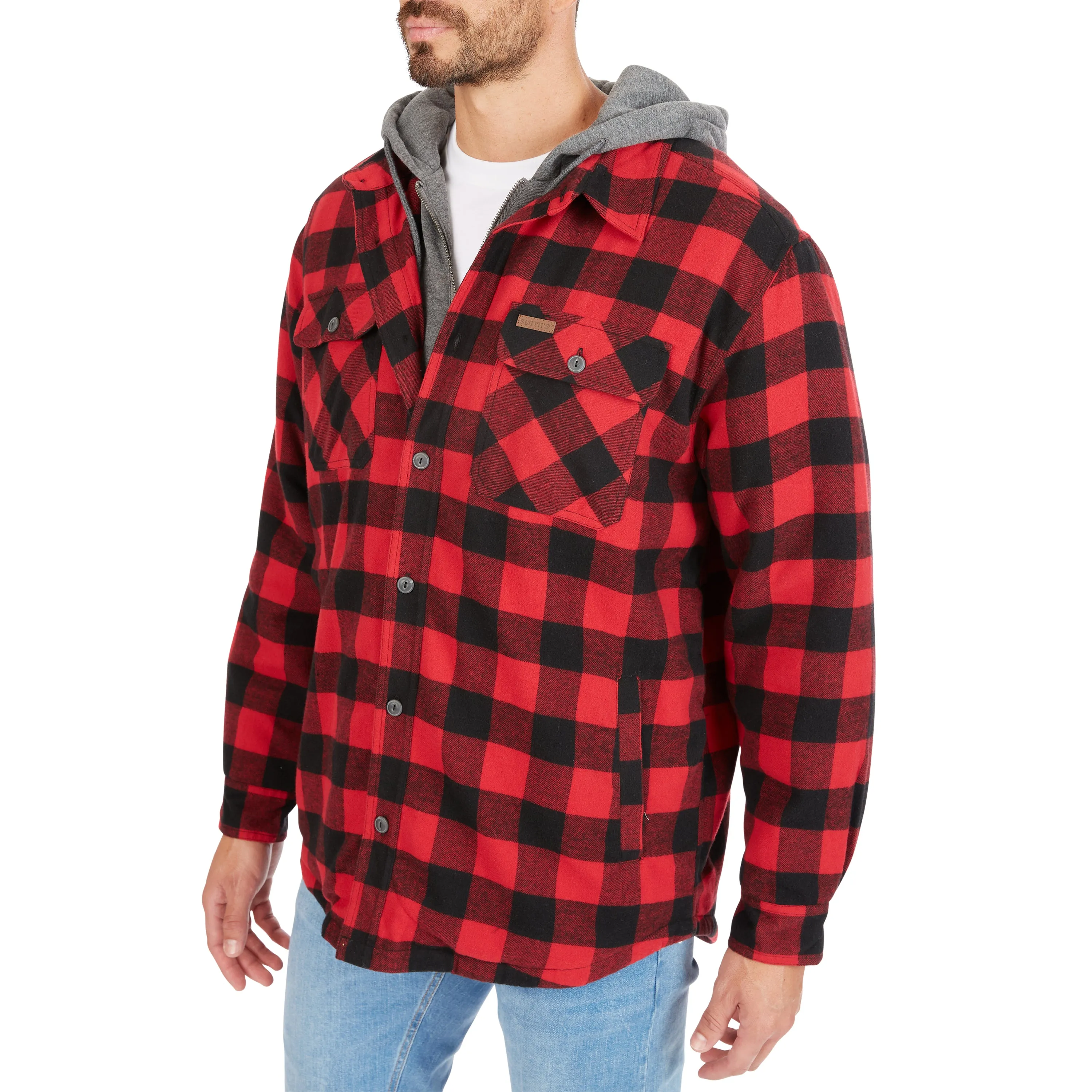 SHERPA-LINED HOODED FLANNEL SHIRT-JACKET