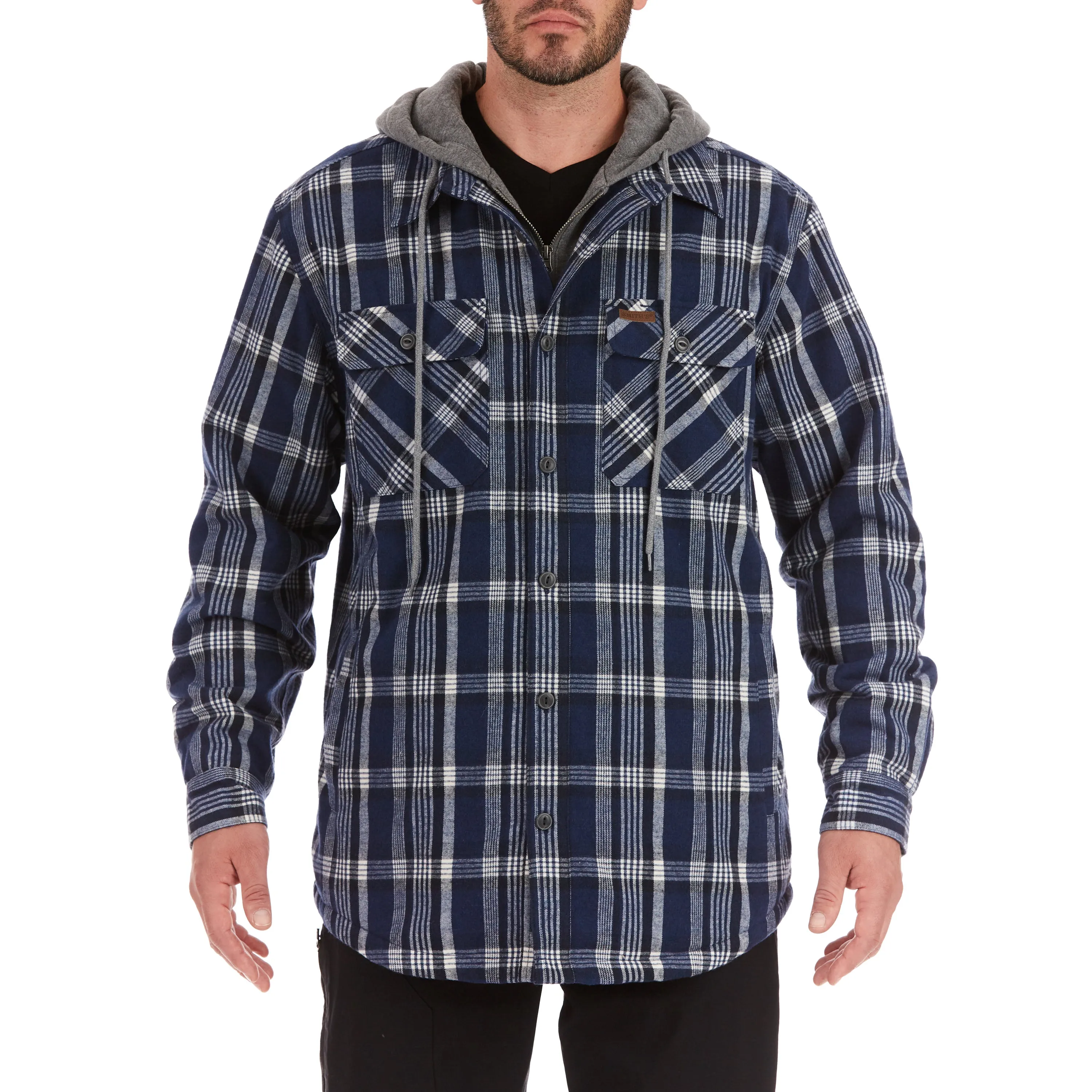 SHERPA-LINED HOODED FLANNEL SHIRT-JACKET