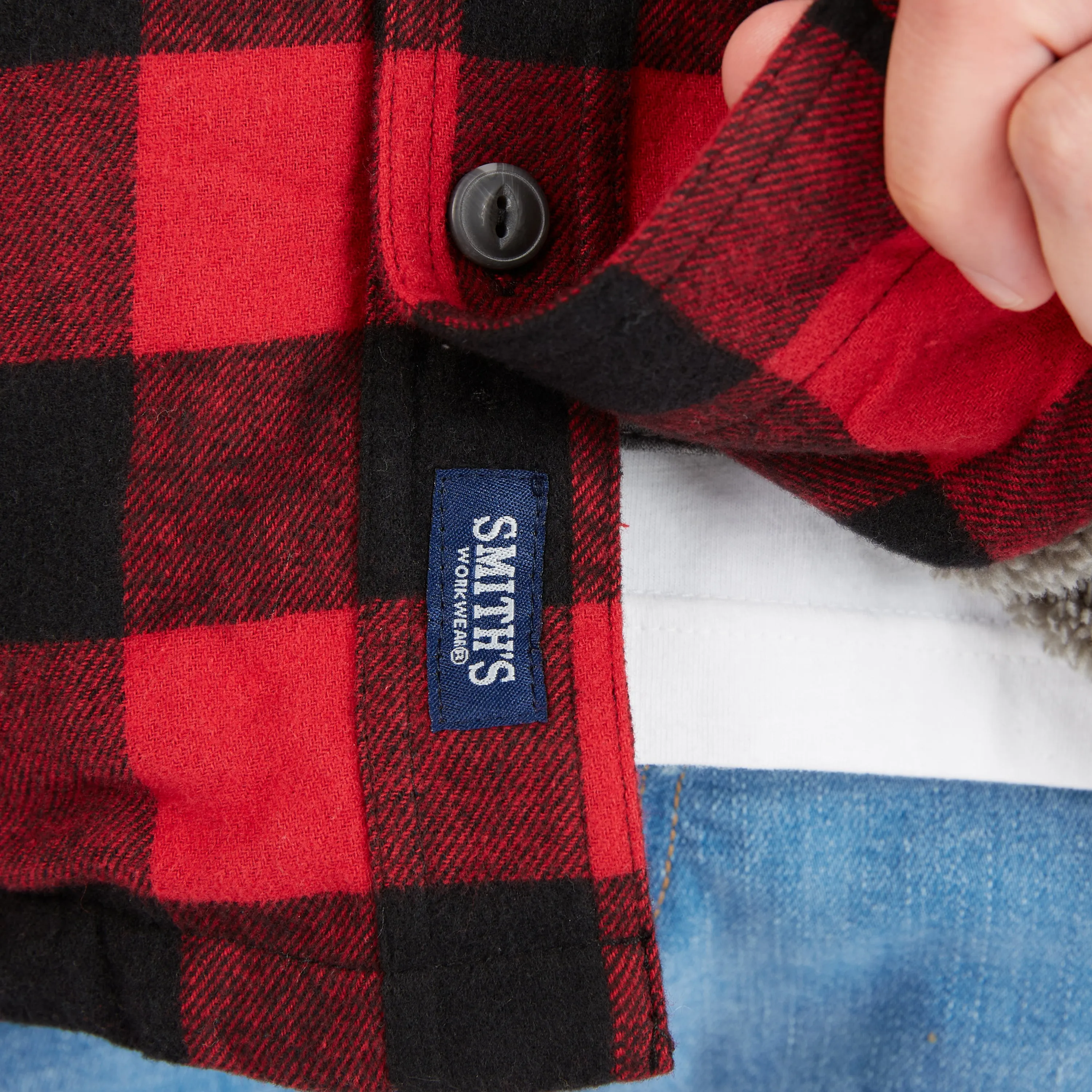 SHERPA-LINED HOODED FLANNEL SHIRT-JACKET