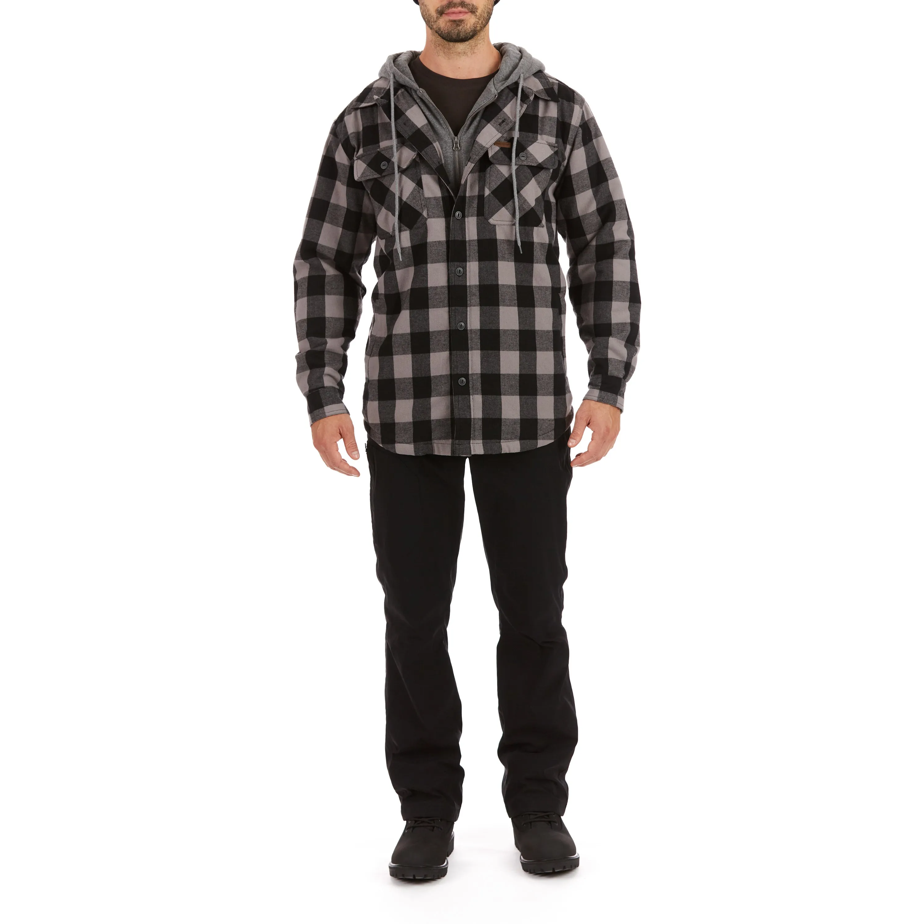 SHERPA-LINED HOODED FLANNEL SHIRT-JACKET