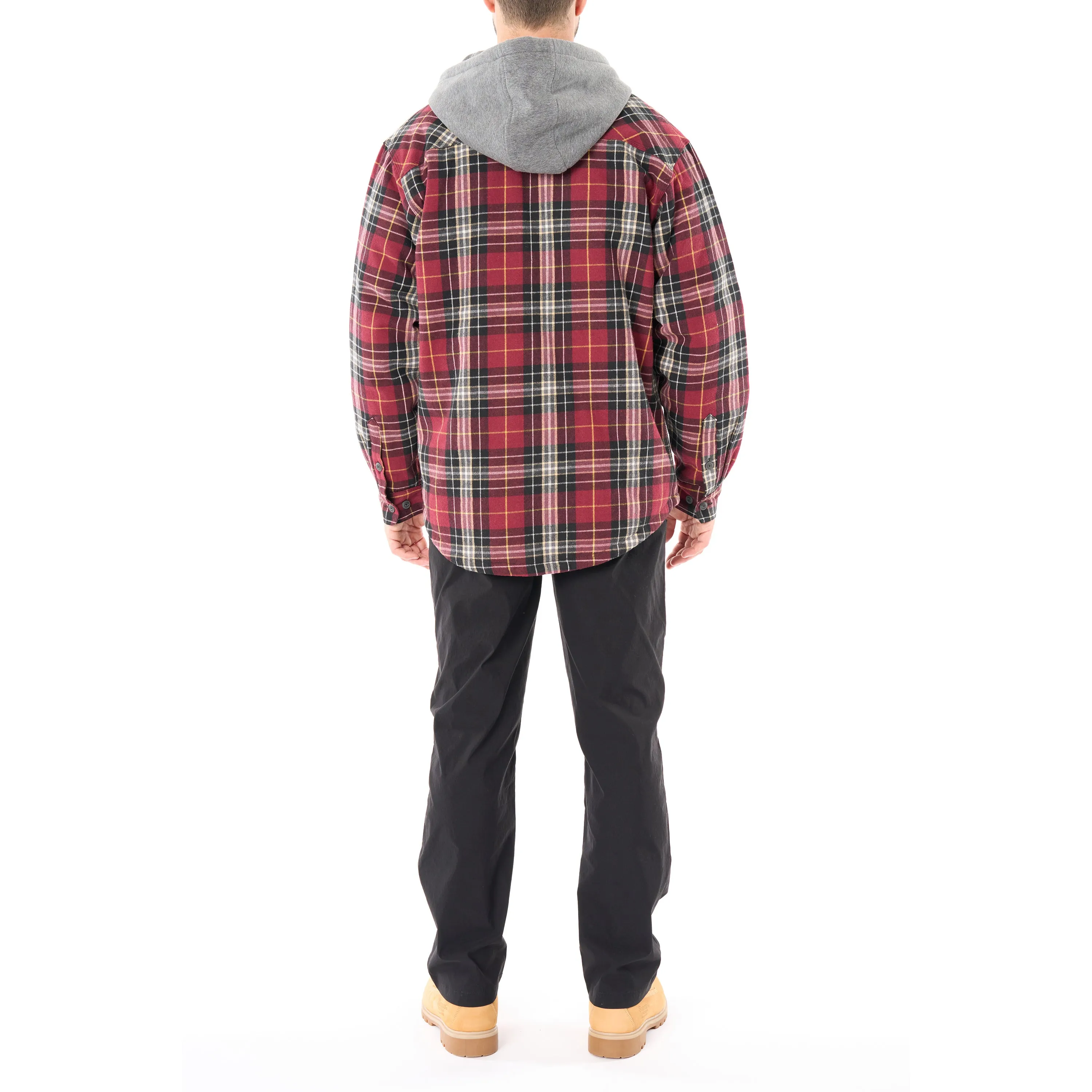 SHERPA-LINED HOODED FLANNEL SHIRT-JACKET