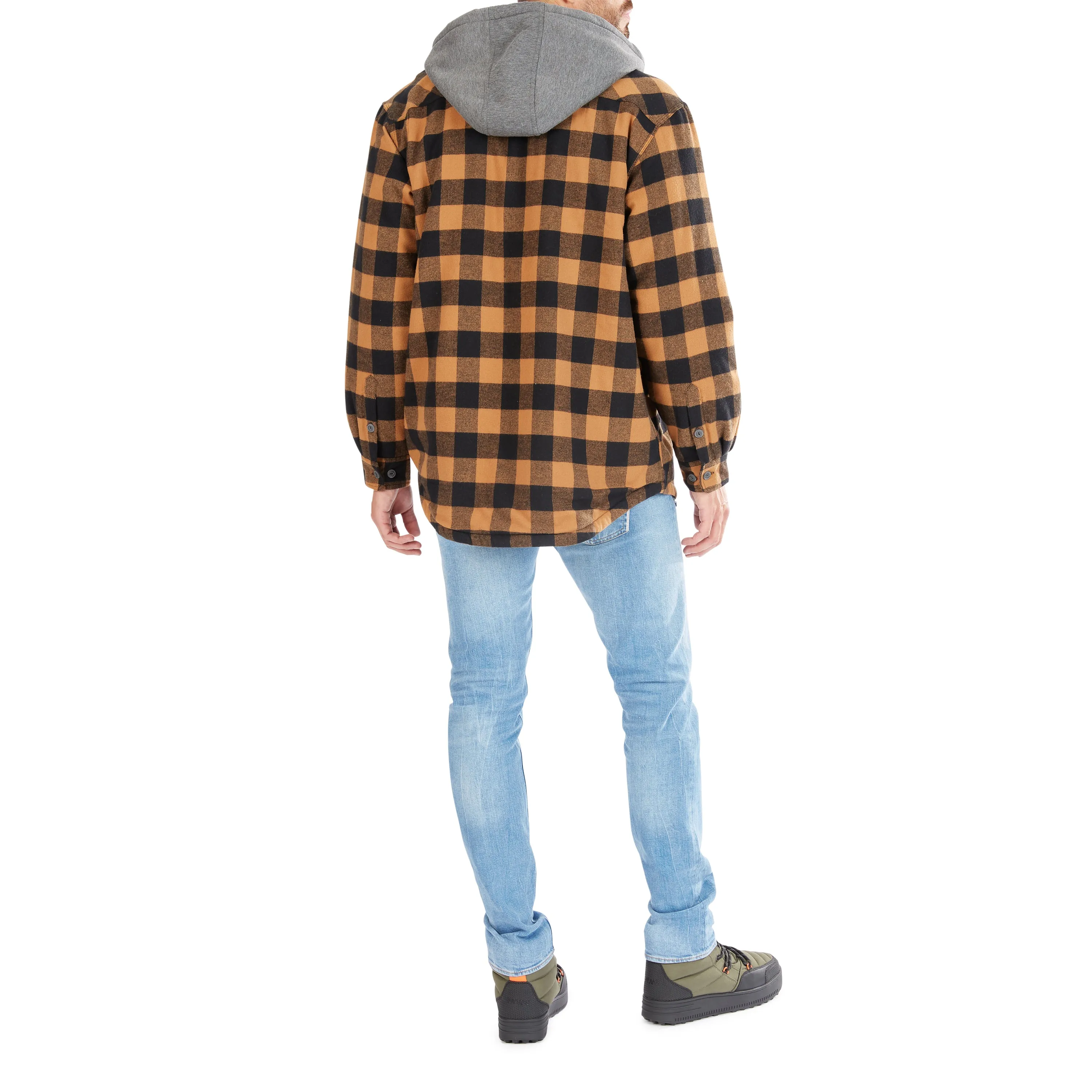 SHERPA-LINED HOODED FLANNEL SHIRT-JACKET