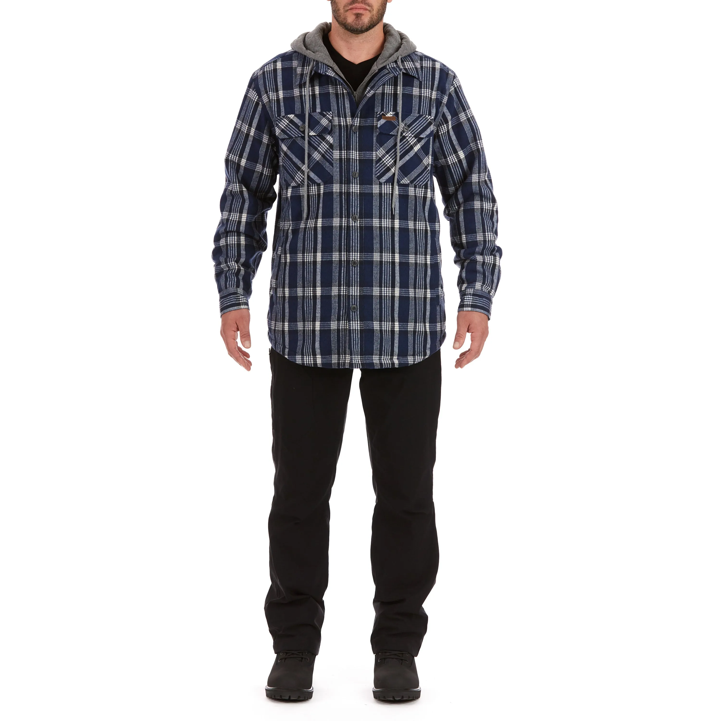 SHERPA-LINED HOODED FLANNEL SHIRT-JACKET