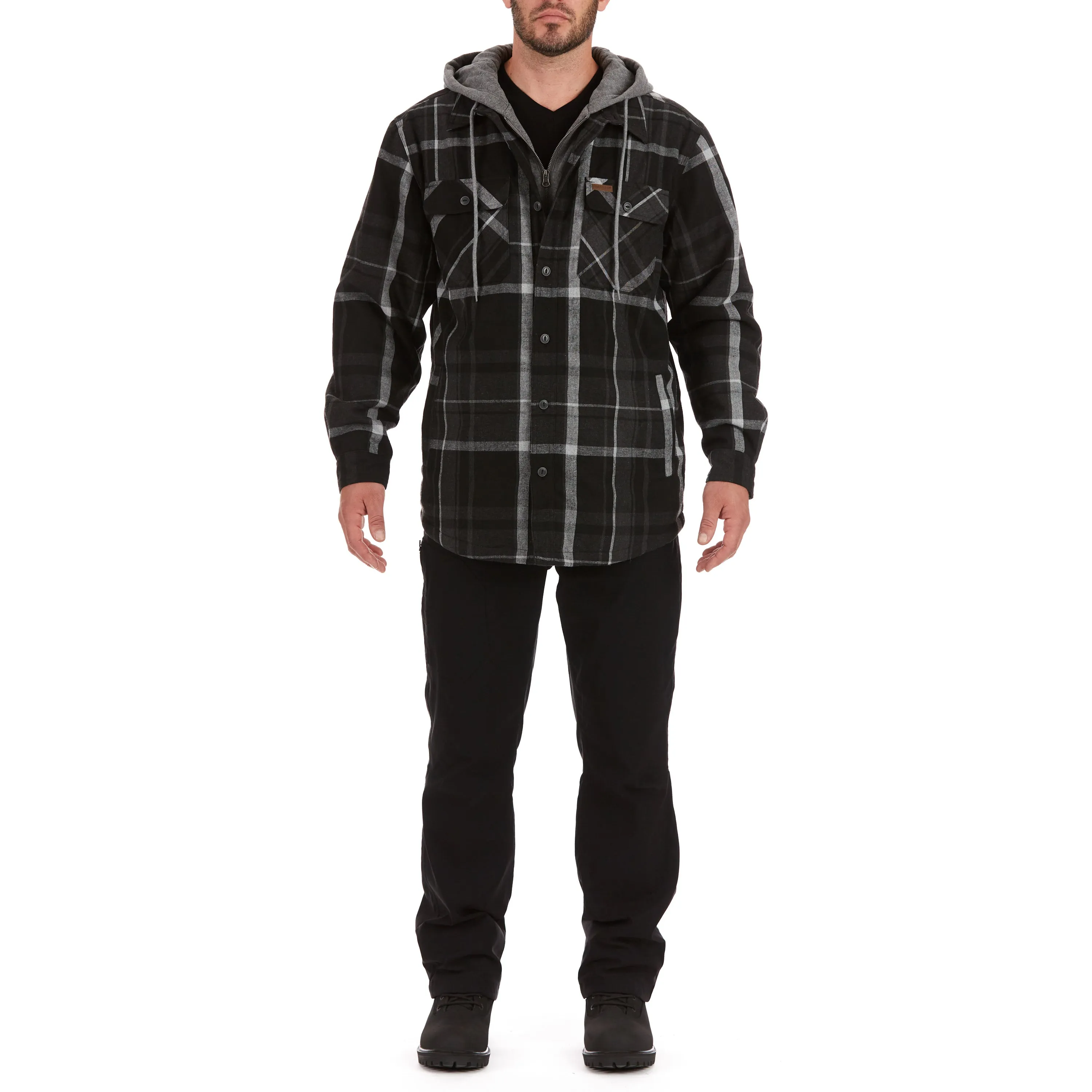 SHERPA-LINED HOODED FLANNEL SHIRT-JACKET