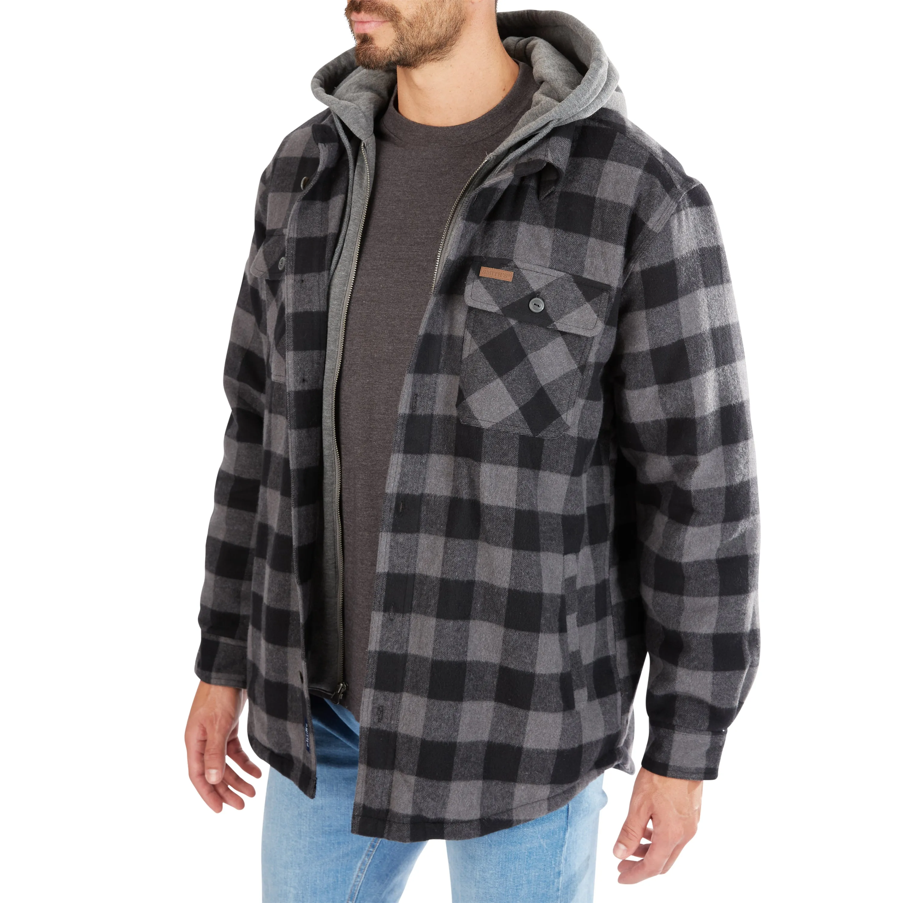 SHERPA-LINED HOODED FLANNEL SHIRT-JACKET