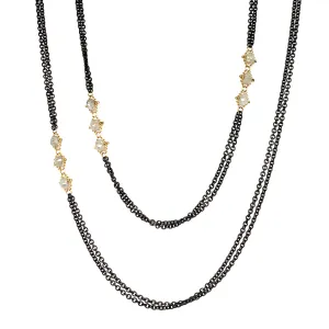 Silver Diamond Rondelle & Yellow Gold Station Necklace - "Flurry"