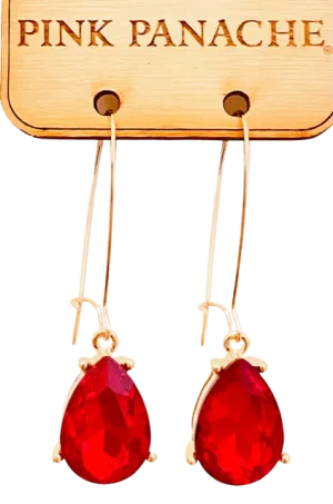 Small red pear shaped drop on gold kidney wire earring