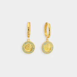 St. Christopher Earrings - Gold / Baby Blue