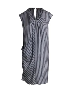 Striped Silk Dress with Asymmetrical Draping