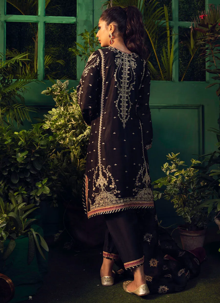 Vida Black Kurta With Black Organza Embroidered Dupatta