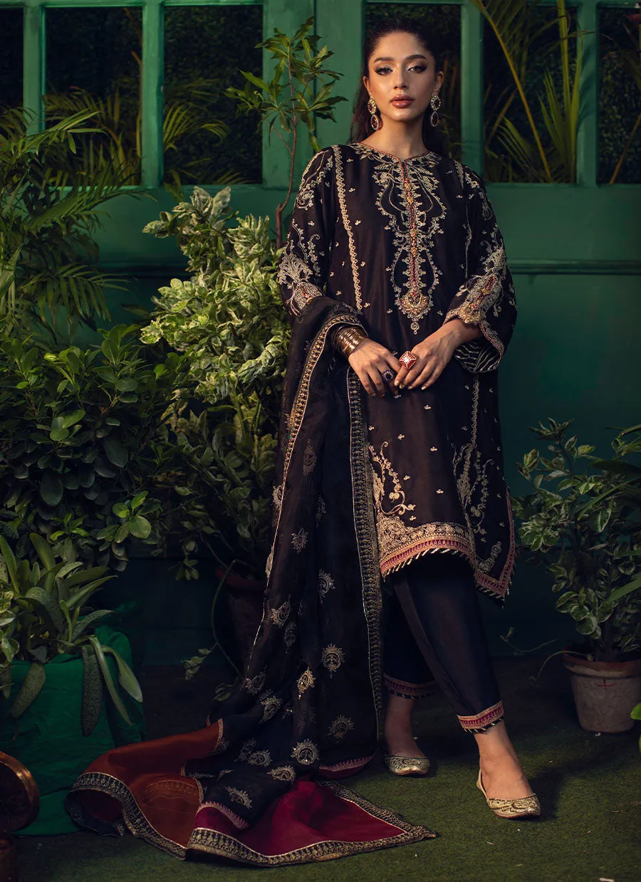 Vida Black Kurta With Black Organza Embroidered Dupatta